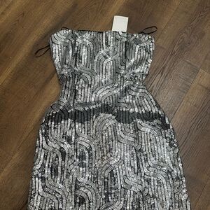 Zara Strapless Silver Sequin Dress